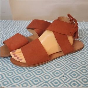 Able local and global leather flats rust sandals tie tassels 9.5